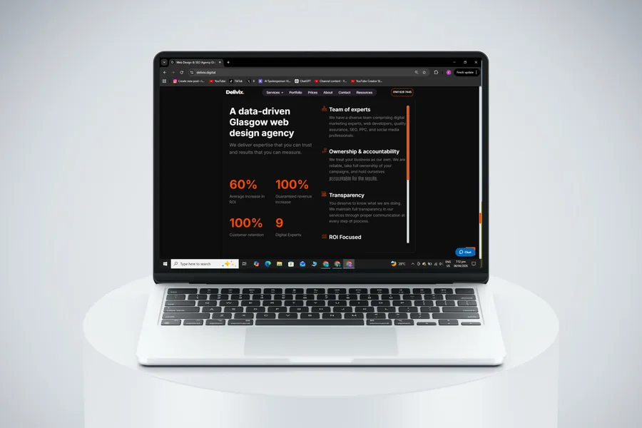 Delivix website stats and performance page on laptop