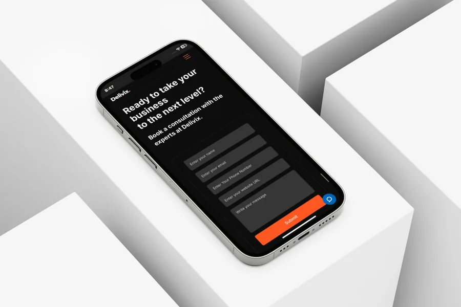 Delivix mobile website contact form on iPhone